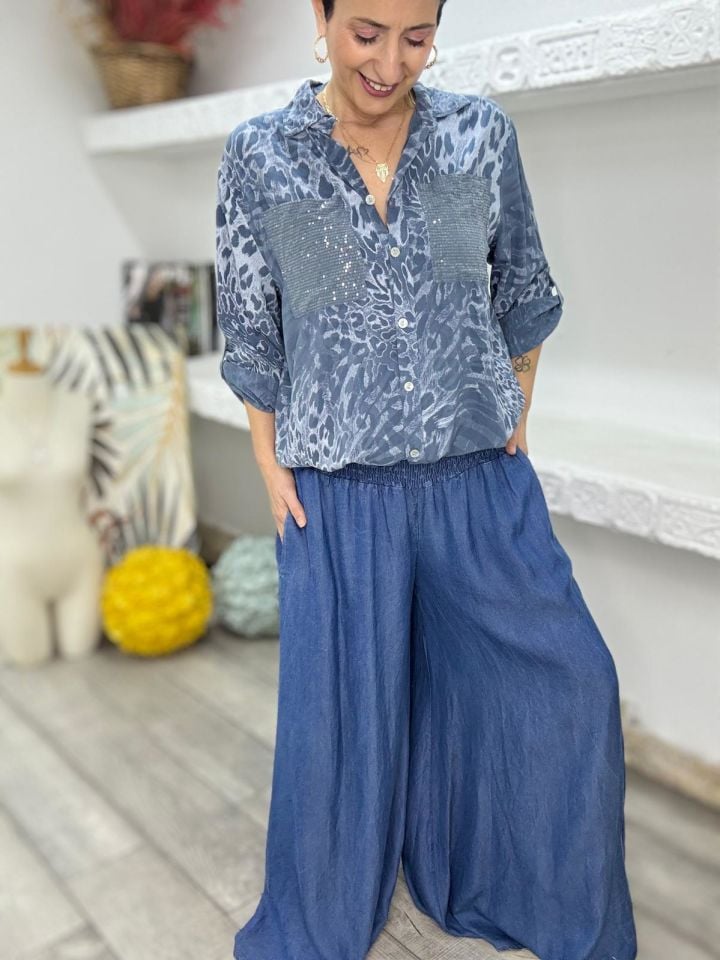TENSEL KUMAŞ BEL LASTİKLİ CEPLİ BOL PANTOLON