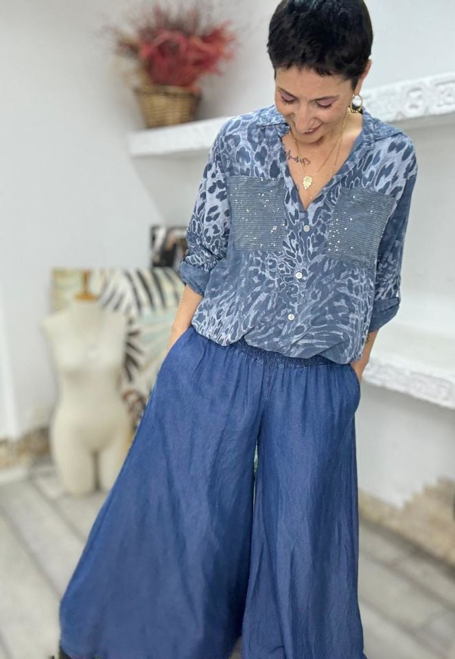 TENSEL KUMAŞ BEL LASTİKLİ CEPLİ BOL PANTOLON
