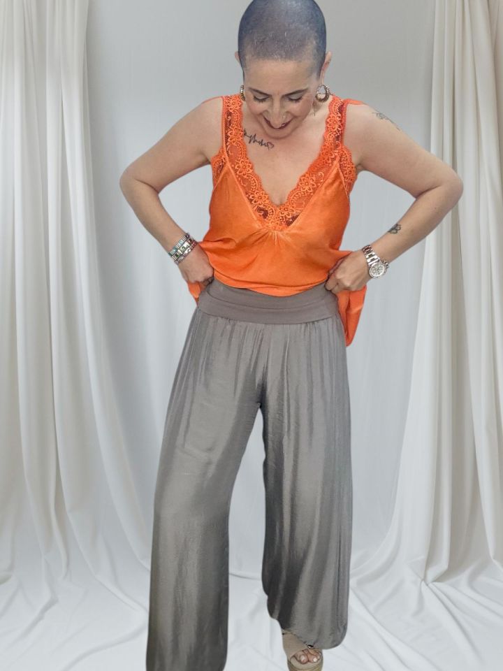 Geniş Kemerli İpek Pantolon
