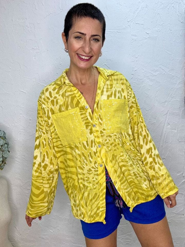 LEOPAR DESEN PUL DETAYLU GÖMLEK