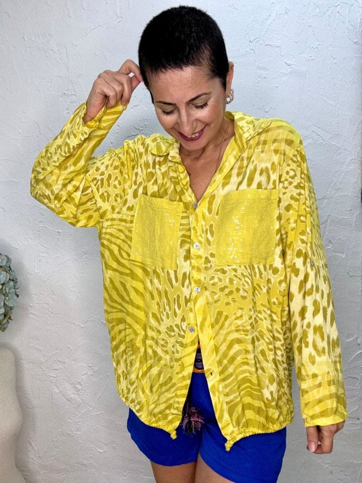 LEOPAR DESEN PUL DETAYLU GÖMLEK