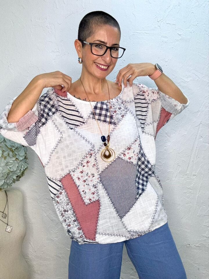 PATCHWORK DESEN KOLYELİ BLUZ