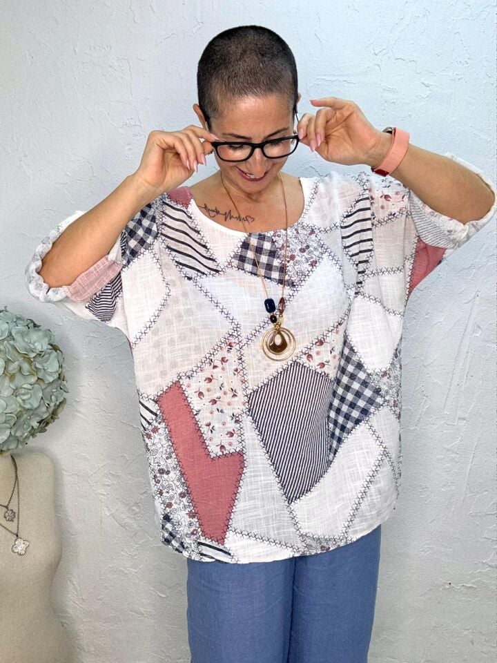 PATCHWORK DESEN KOLYELİ BLUZ