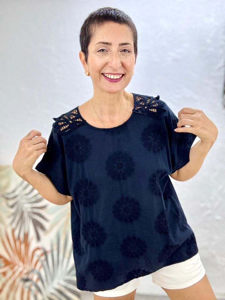GÜNEŞ FİSTOLU SIRTI DANTELLİ BLUZ
