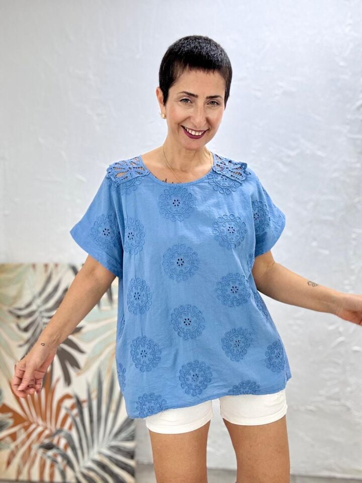 GÜNEŞ FİSTOLU SIRTI DANTELLİ BLUZ