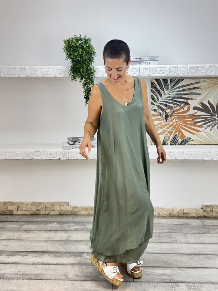 İthal Askılı İpek Elbise