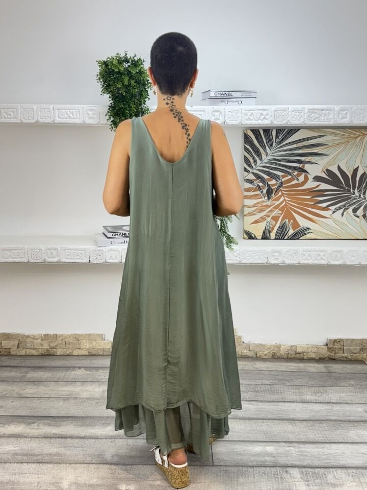 İthal Askılı İpek Elbise