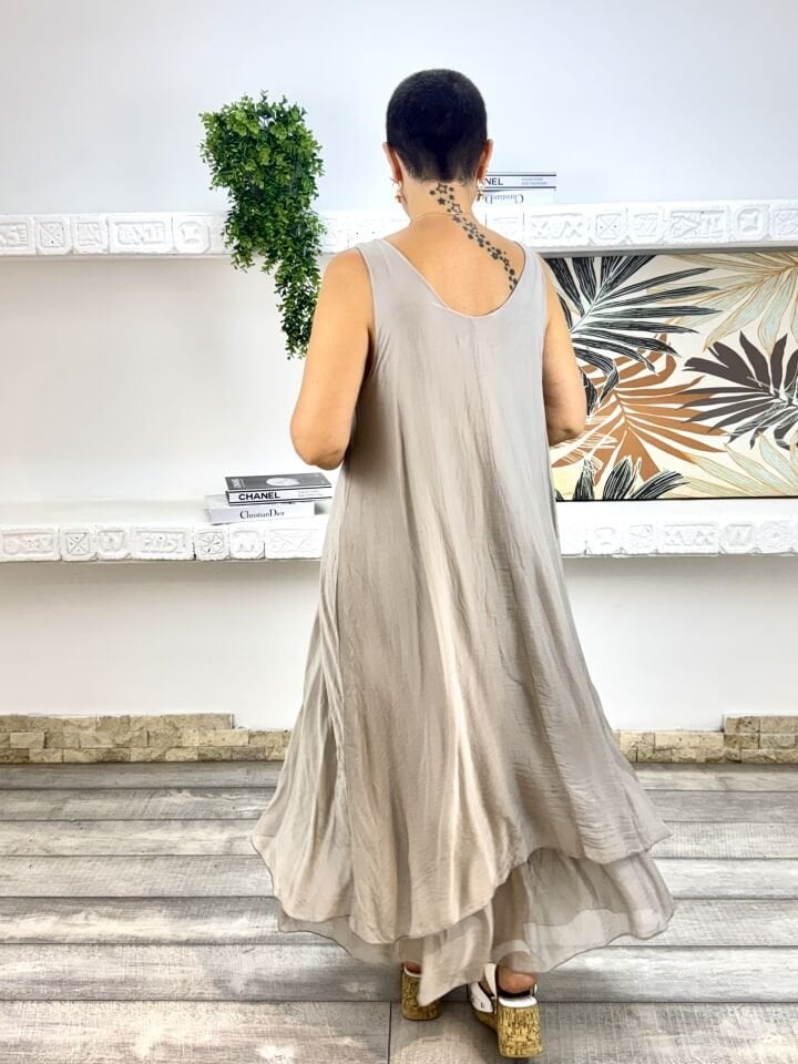İthal Askılı İpek Elbise