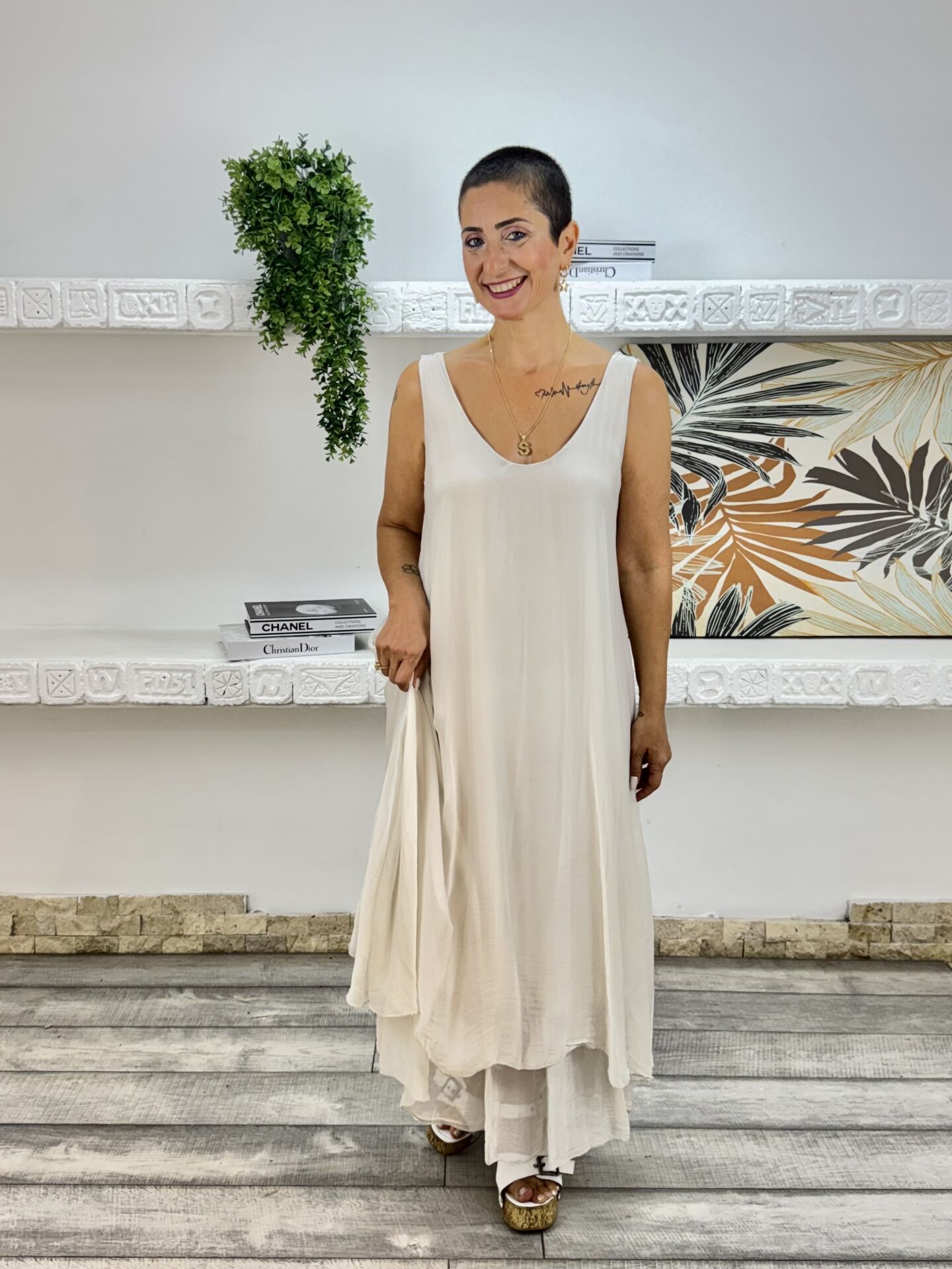 İthal Askılı İpek Elbise