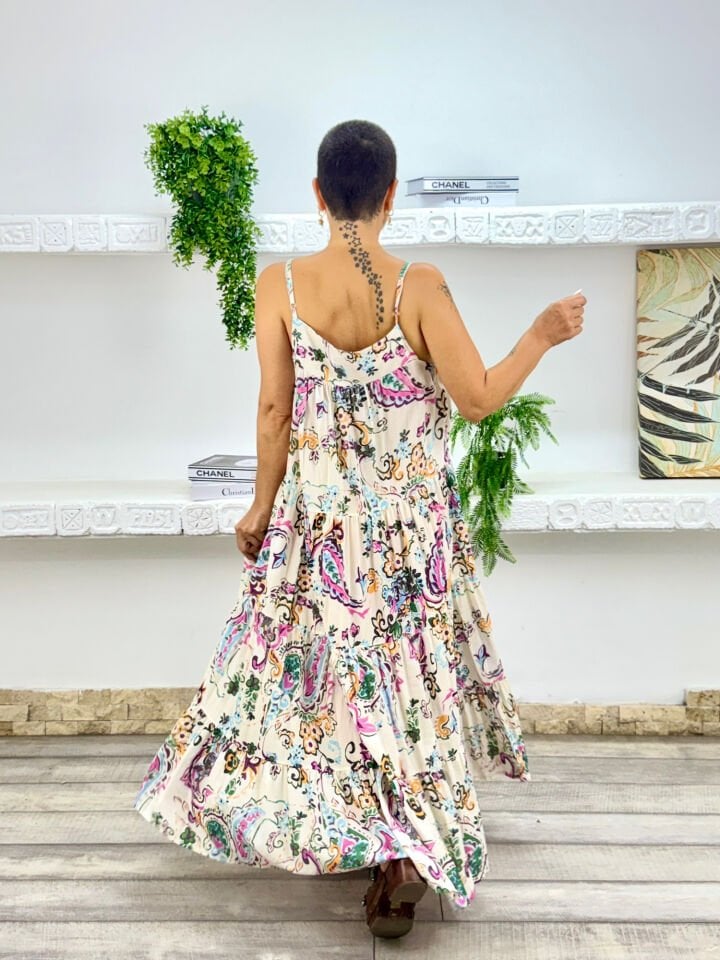 Desenli Nakışlı İnce Askılı Elbise