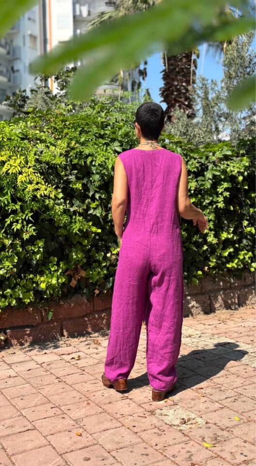 Önden Bağlamalı %100 Keten Tulum