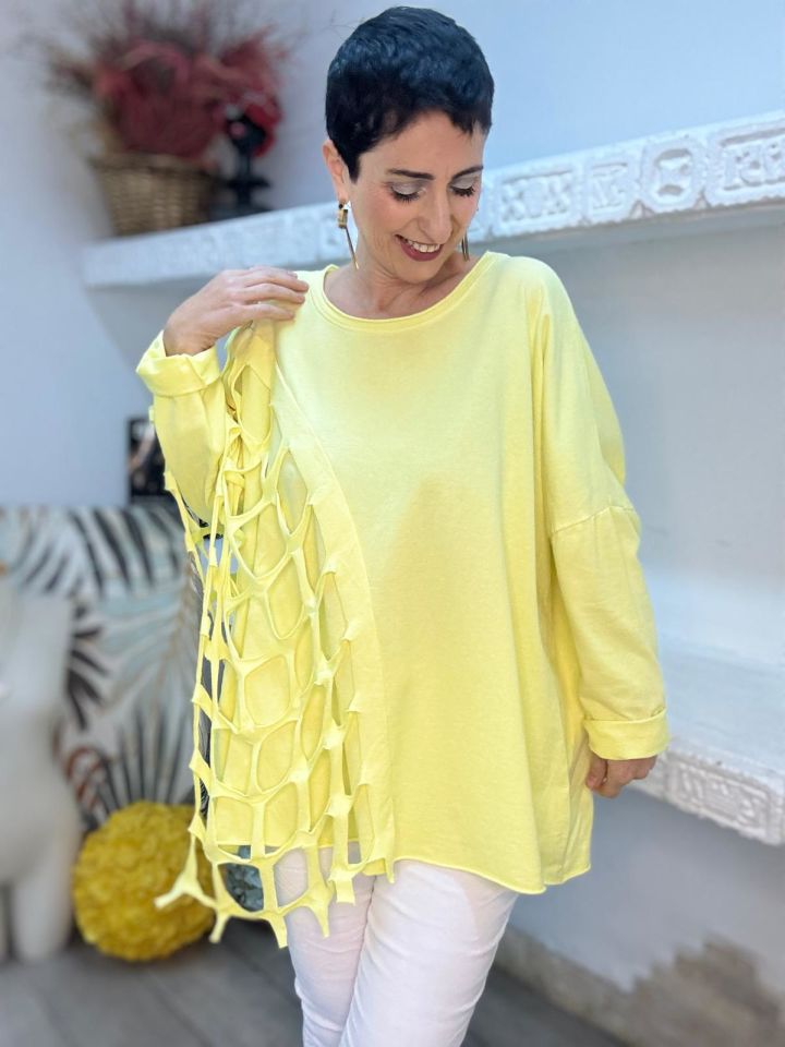 DÜZ DESEN FİKE DETAYLI OVERSİZE BLUZ